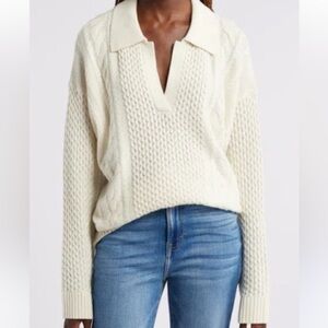 Treasure & Bond Women’s Merino Wool & Cotton Cable Sweater In Ivory size XS